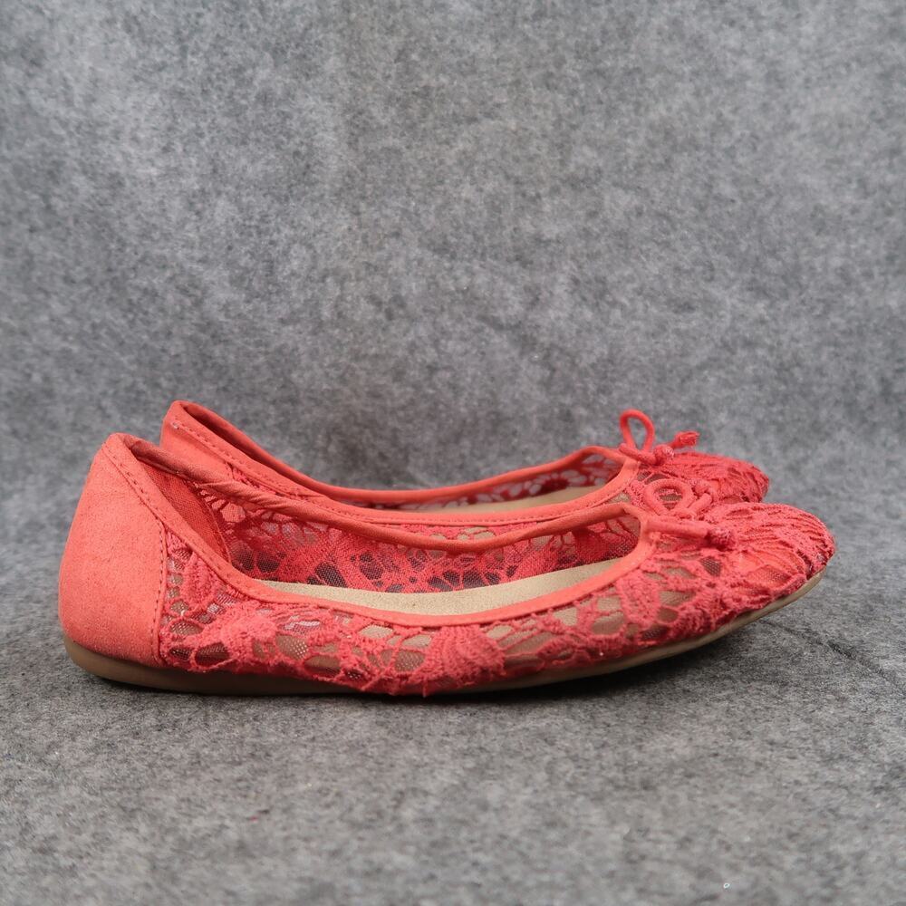 Pop Shoes Womens 7.5 Ballet Flats Slip On Lace Round Toe Bow Memory Foam Comfort